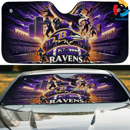 Baltimore Ravens NFL Team AI Reflective Car Sunshade – Premium Heat & UV Protection, Universal Fit