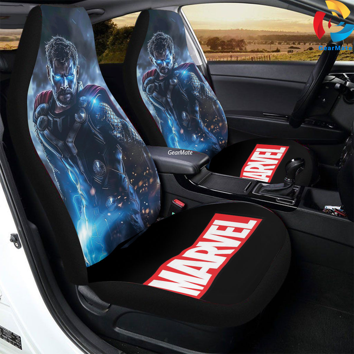 Marvel Thor Thunder God Car Seat Covers – High Quality Graphic and Polar Fleece Protector Set