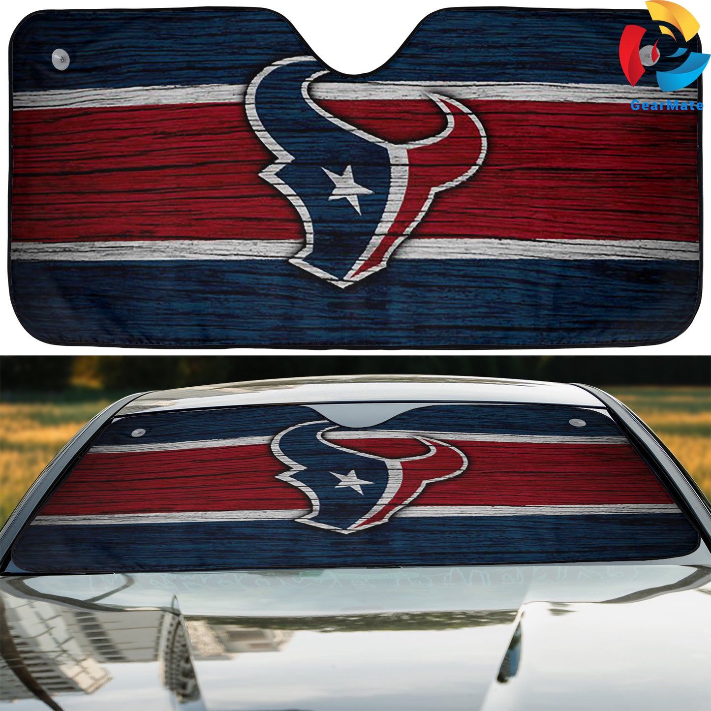 Houston Texans NFL Football Wooden Texture Reflective Car Sunshade – Premium Heat & UV Protection, Universal Fit