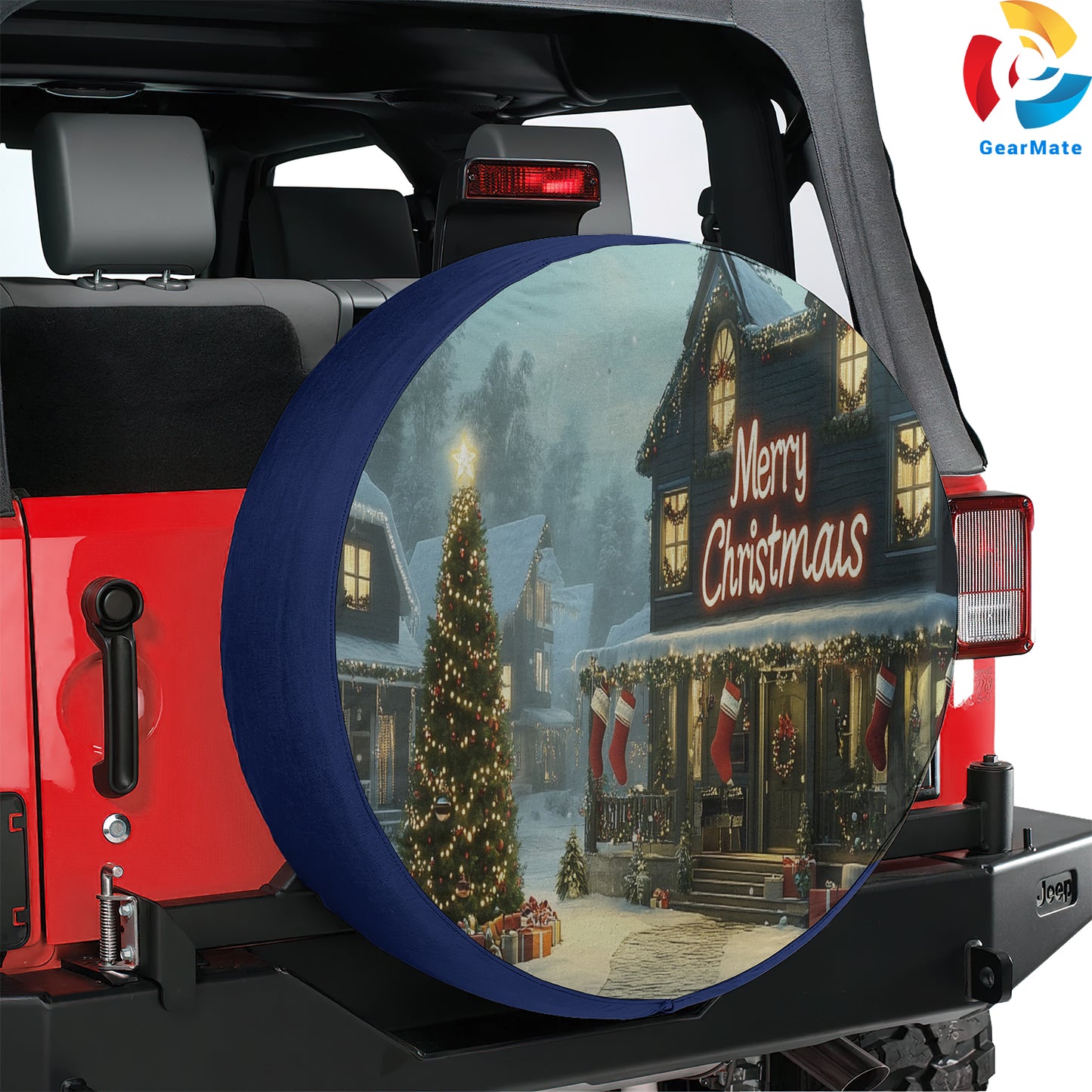 Merry Christmas 2024 House and Christmas Tree Spare Tire Cover – Premium Waterproof UV Resistant Protector