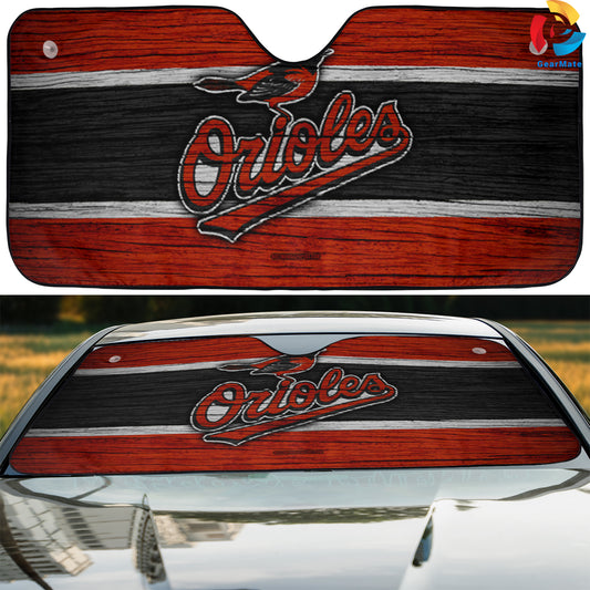 Baltimore Orioles Wooden texture Reflective Car Sunshade – Premium Heat & UV Protection, Universal Fit