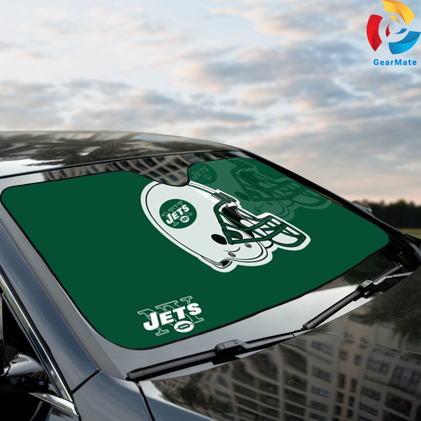 New York Jets NFL Football Helmet Car Cover Reflective Car Sunshade – Premium Heat & UV Protection, Universal Fit