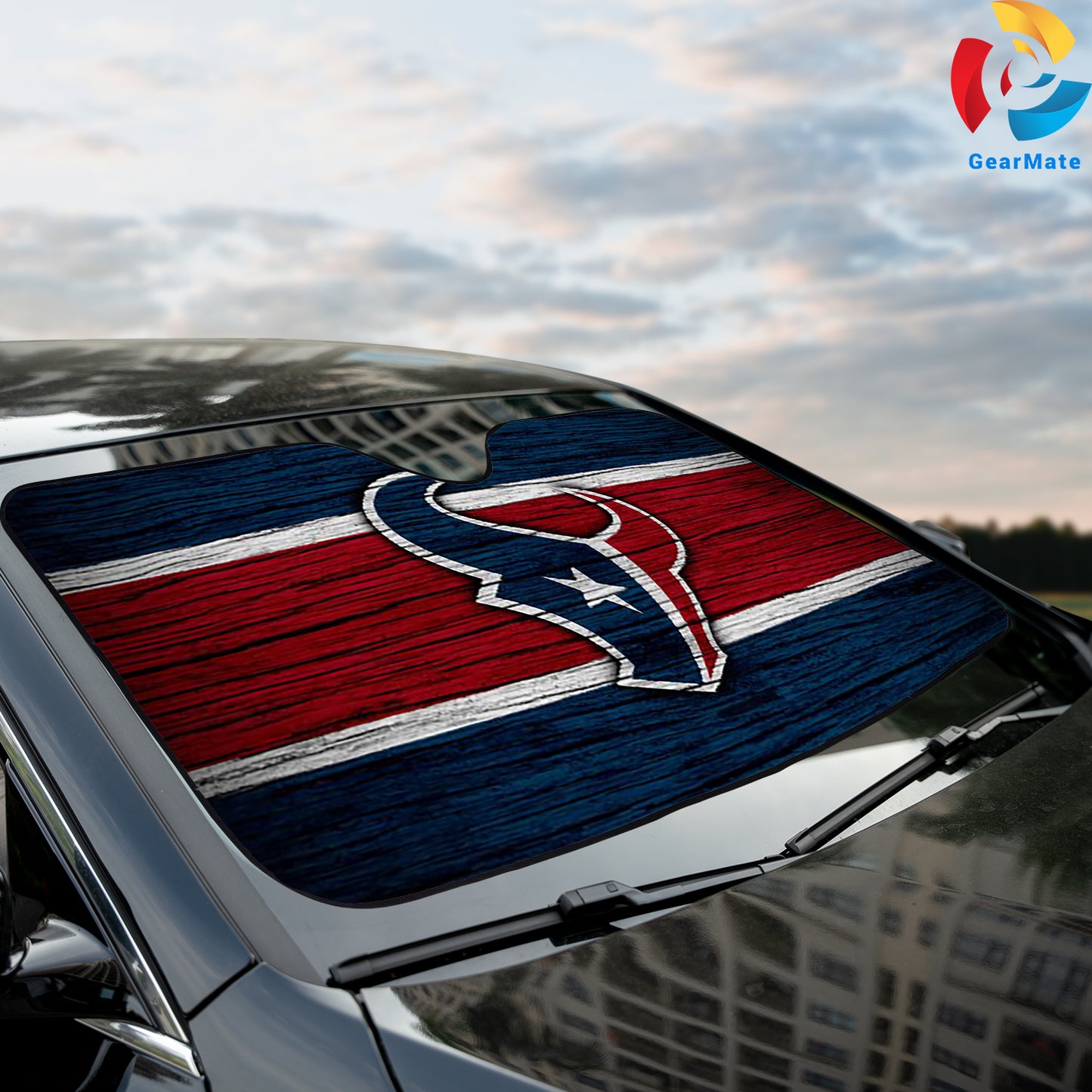 Houston Texans NFL Football Wooden Texture Reflective Car Sunshade – Premium Heat & UV Protection, Universal Fit