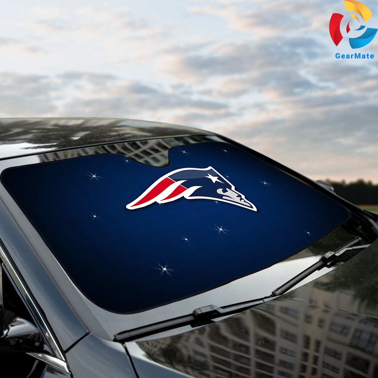 New England Patriots NFL Football Blue Background Car Cover Reflective Car Sunshade – Premium Heat & UV Protection, Universal Fit