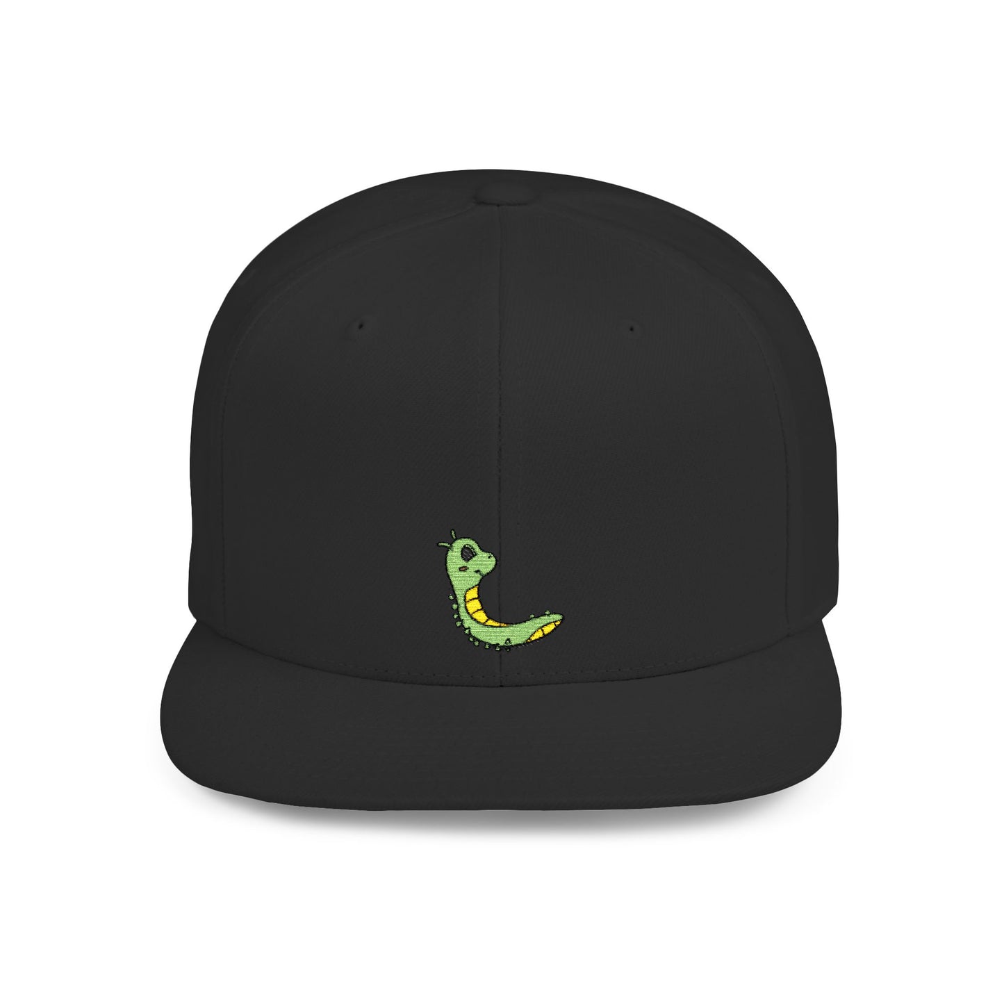 Icons Embroidered Cute Green Worm Flat Bill Snapback – Lightweight, Custom Fit, Premium Quality