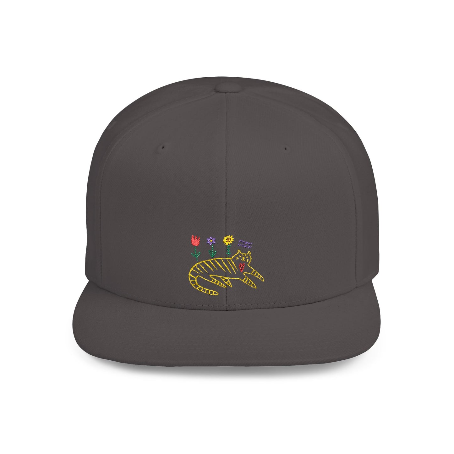 Icons Embroidered Flowers On Cat Flat Bill Snapback – Lightweight, Custom Fit, Premium Quality