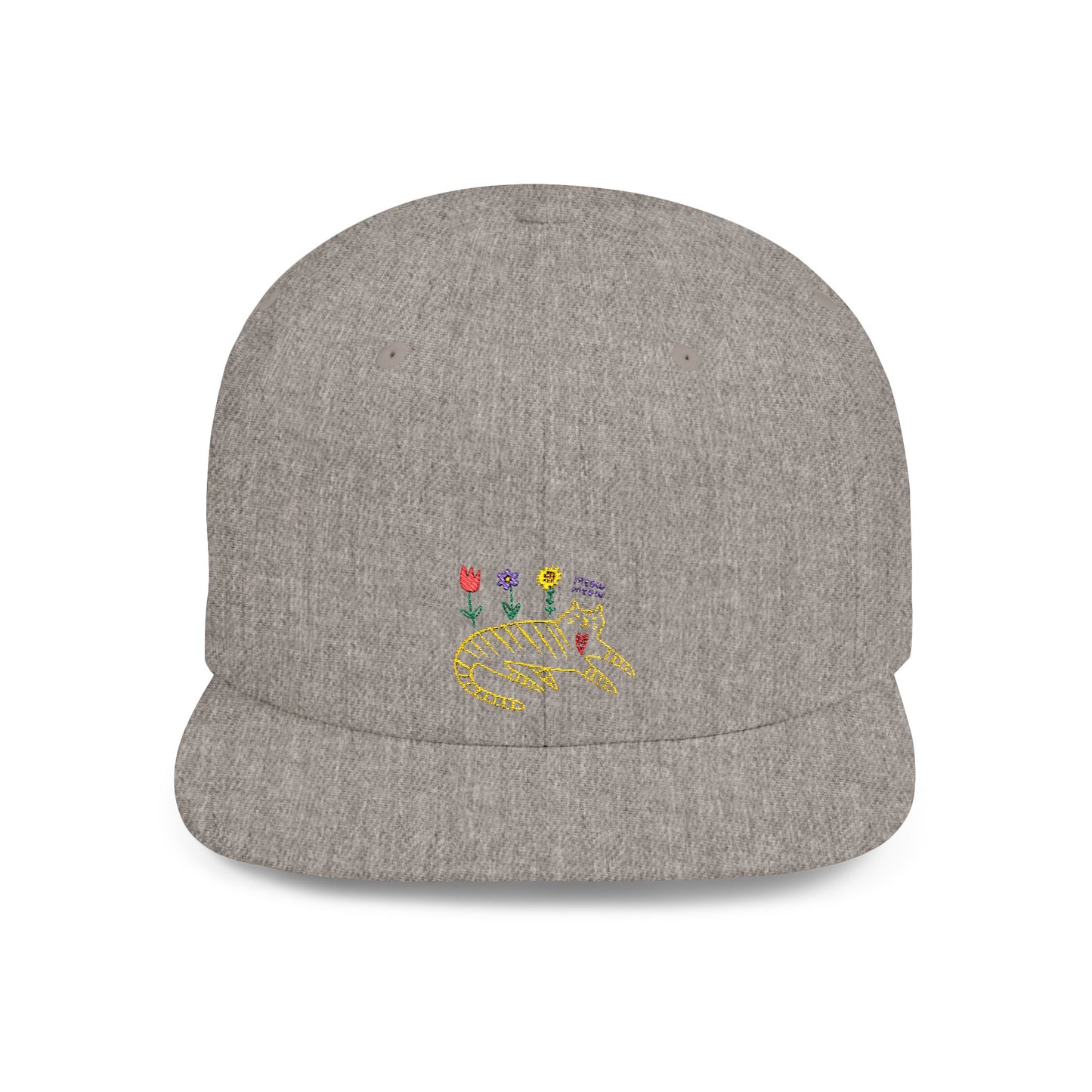 Icons Embroidered Flowers On Cat Flat Bill Snapback – Lightweight, Custom Fit, Premium Quality