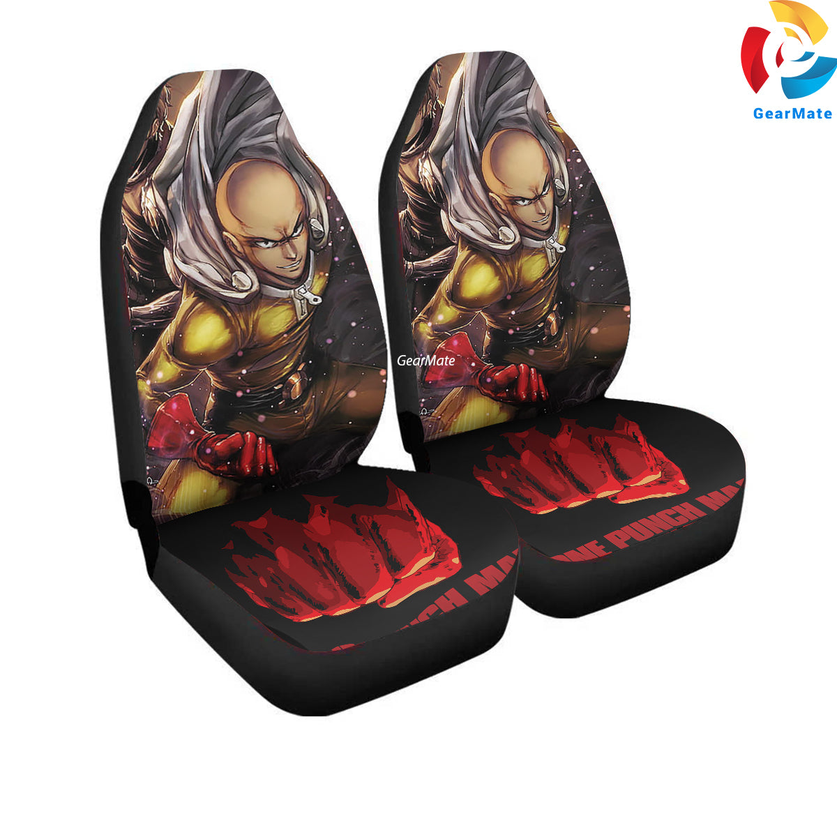 One Punch Man Cool Car Seat Covers – High Quality Graphic and Polar Fleece Protector Set