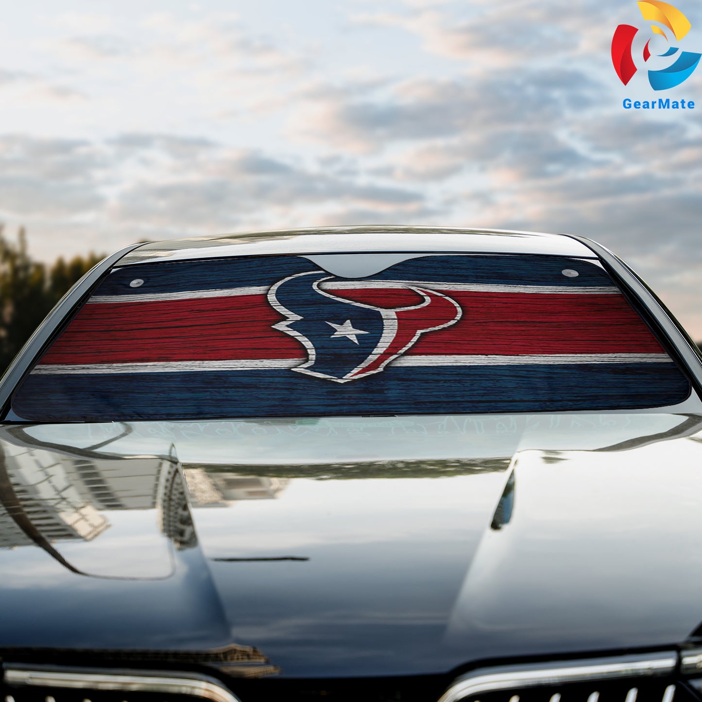 Houston Texans NFL Football Wooden Texture Reflective Car Sunshade – Premium Heat & UV Protection, Universal Fit