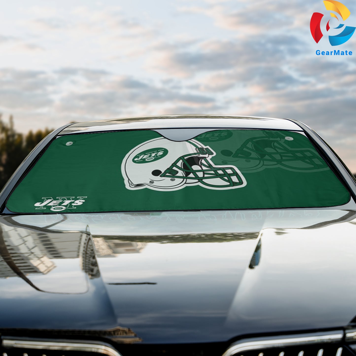 New York Jets NFL Football Helmet Car Cover Reflective Car Sunshade – Premium Heat & UV Protection, Universal Fit