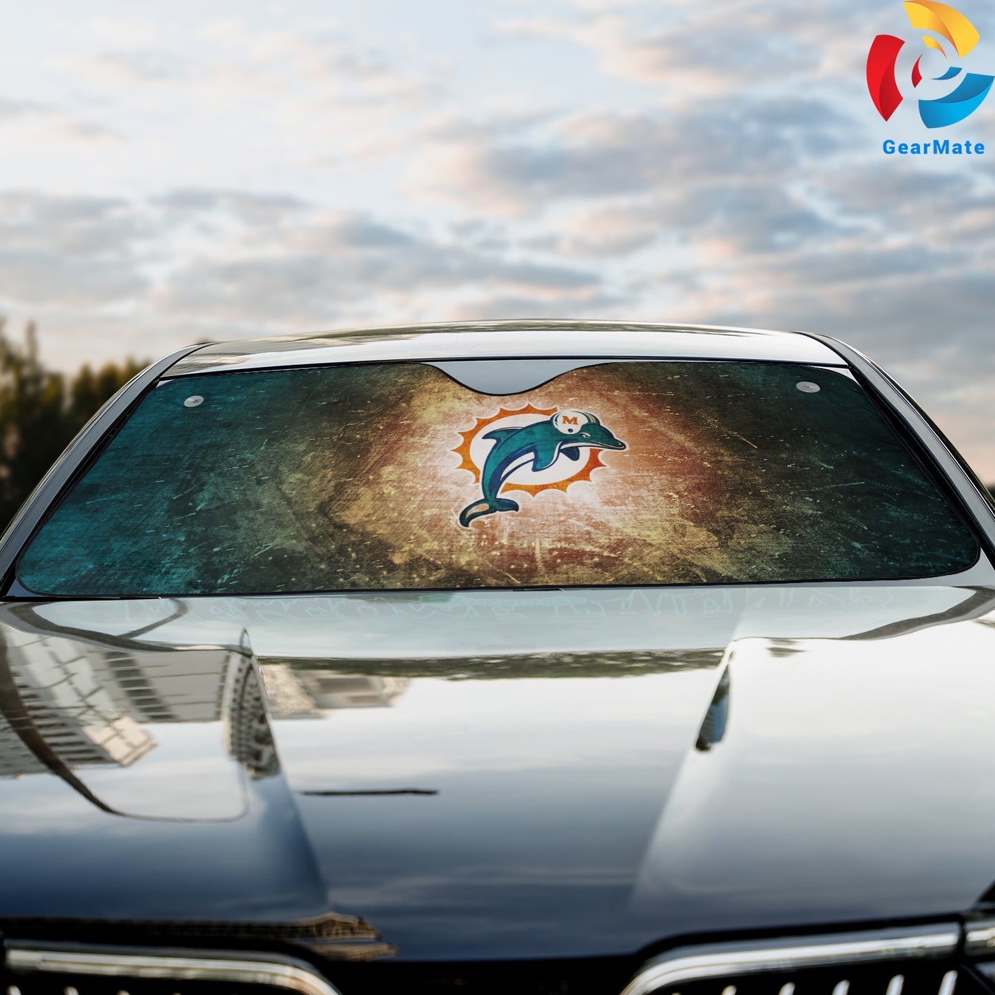 Miami Dolphins NFL Football Team Scratch Style Cover Reflective Car Sunshade – Premium Heat & UV Protection, Universal Fit