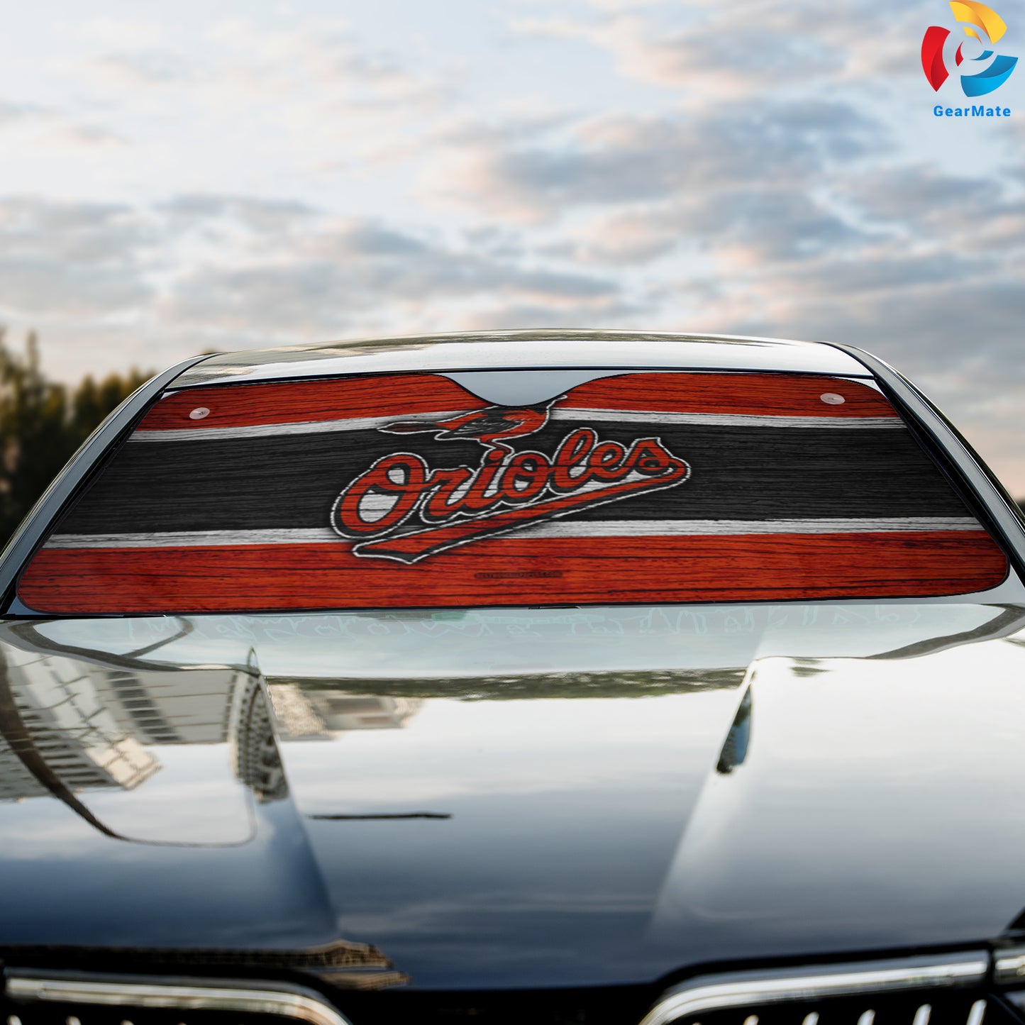 Baltimore Orioles Wooden texture Reflective Car Sunshade – Premium Heat & UV Protection, Universal Fit