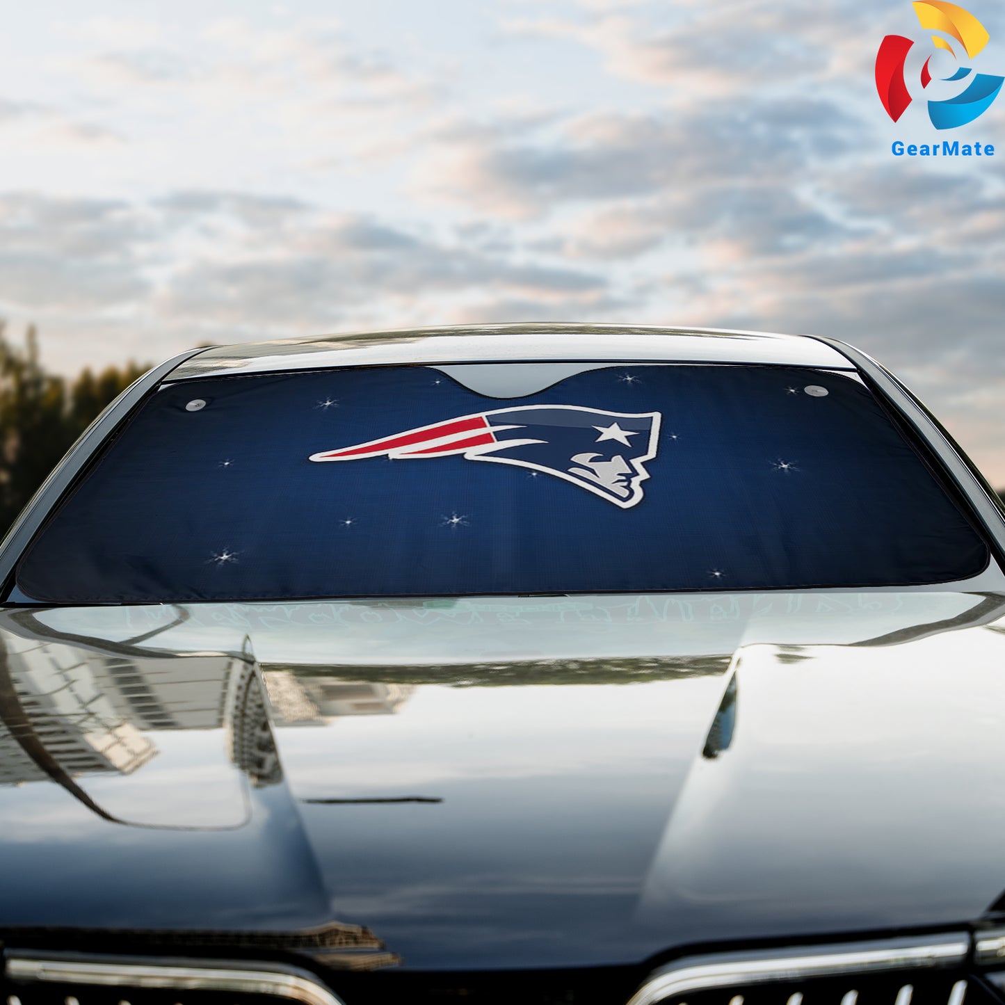 New England Patriots NFL Football Blue Background Car Cover Reflective Car Sunshade – Premium Heat & UV Protection, Universal Fit