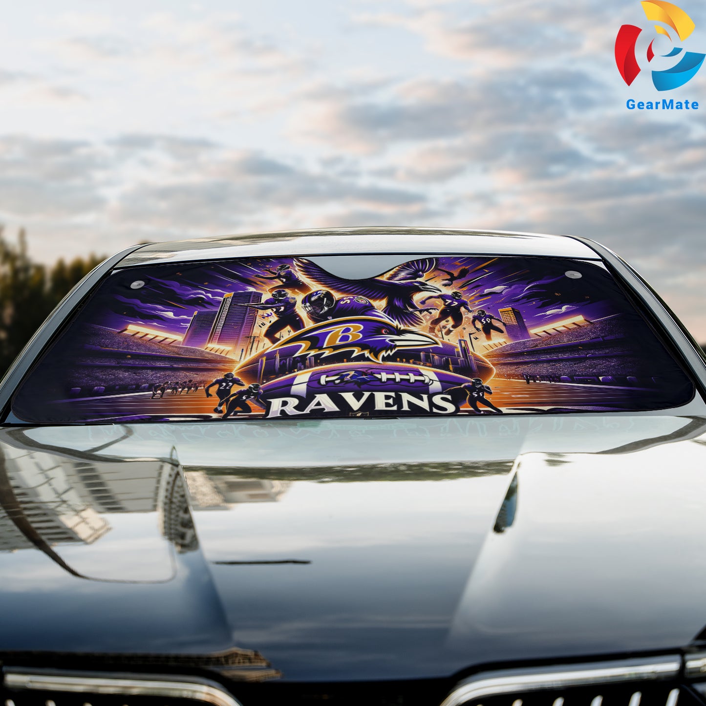 Baltimore Ravens NFL Team AI Reflective Car Sunshade – Premium Heat & UV Protection, Universal Fit