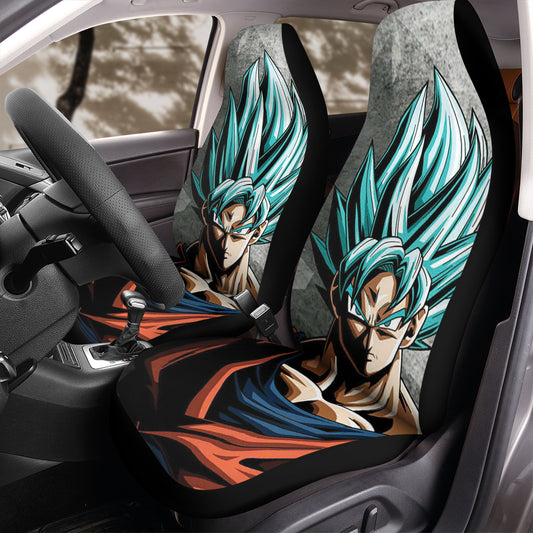 Goku Blue Car Seat Covers – High Quality Graphic and Polar Fleece Protector Set