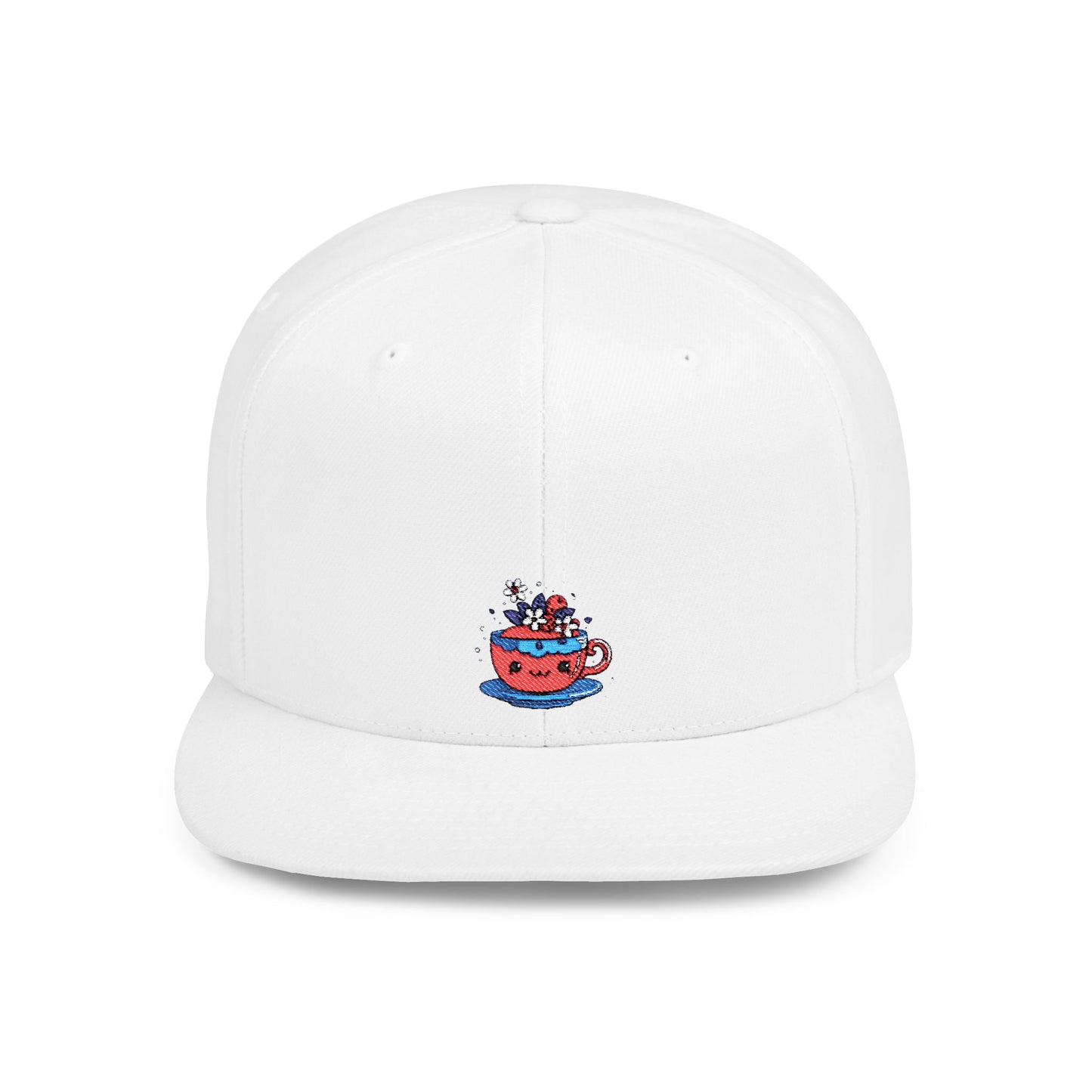 Icons Embroidered Cute Cup Flat Bill Snapback – Lightweight, Custom Fit, Premium Quality