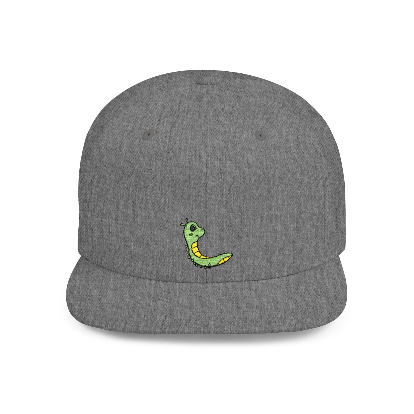 Icons Embroidered Cute Green Worm Flat Bill Snapback – Lightweight, Custom Fit, Premium Quality