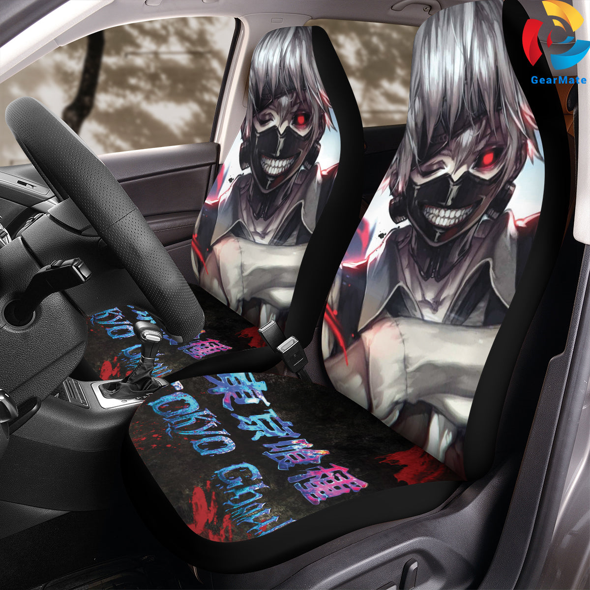 Tokyo Ghoul Face Awesome Car Seat Covers – High Quality Graphic and Polar Fleece Protector Set