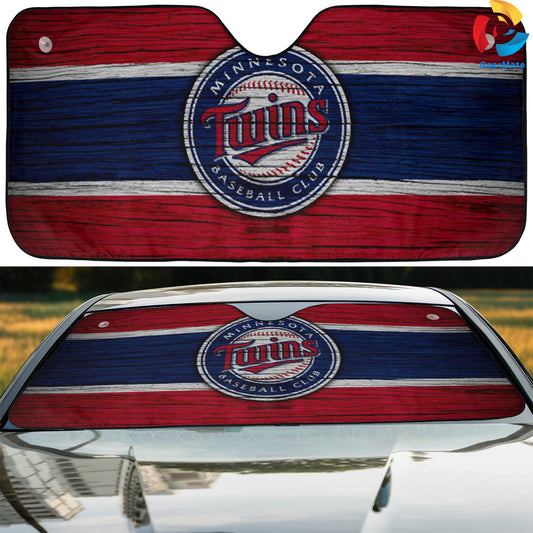 Minnesota Twins MLB Baseball Wooden Texture Reflective Car Sunshade – Premium Heat & UV Protection, Universal Fit