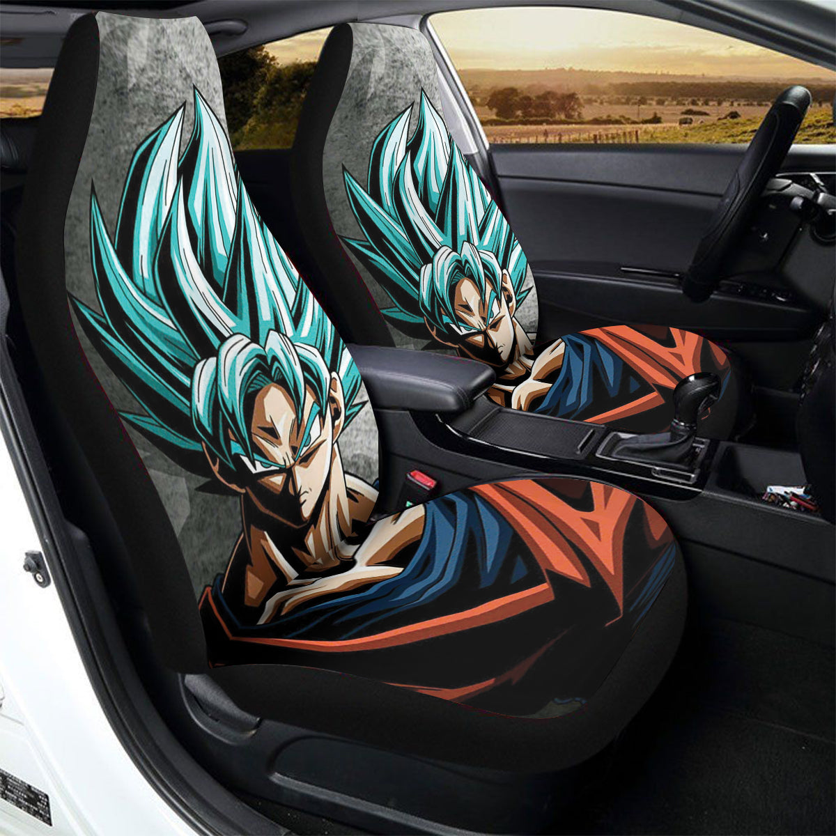 Goku Blue Car Seat Covers – High Quality Graphic and Polar Fleece Protector Set