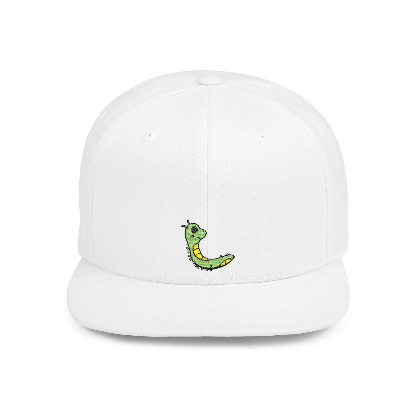 Icons Embroidered Cute Green Worm Flat Bill Snapback – Lightweight, Custom Fit, Premium Quality