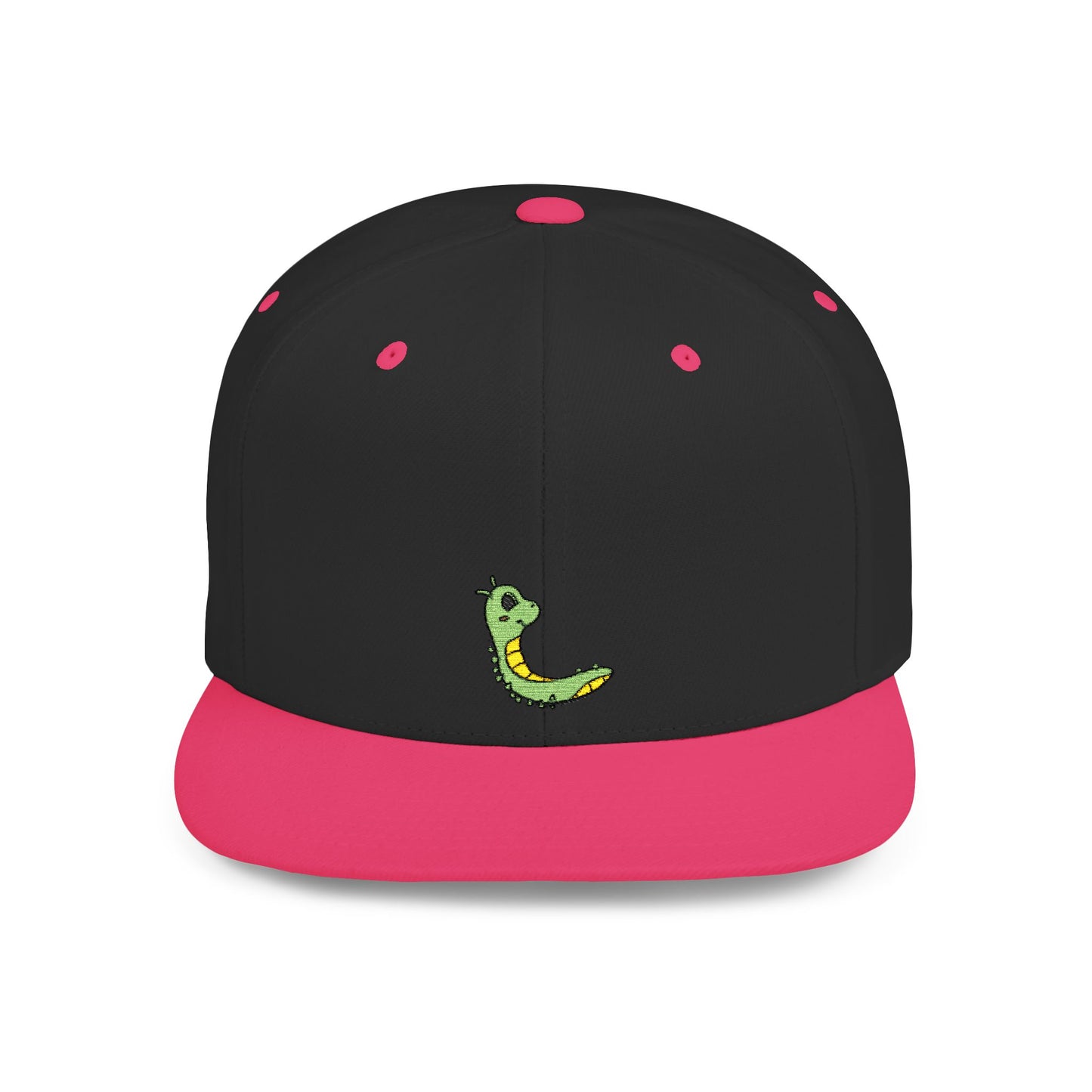 Icons Embroidered Cute Green Worm Flat Bill Snapback – Lightweight, Custom Fit, Premium Quality