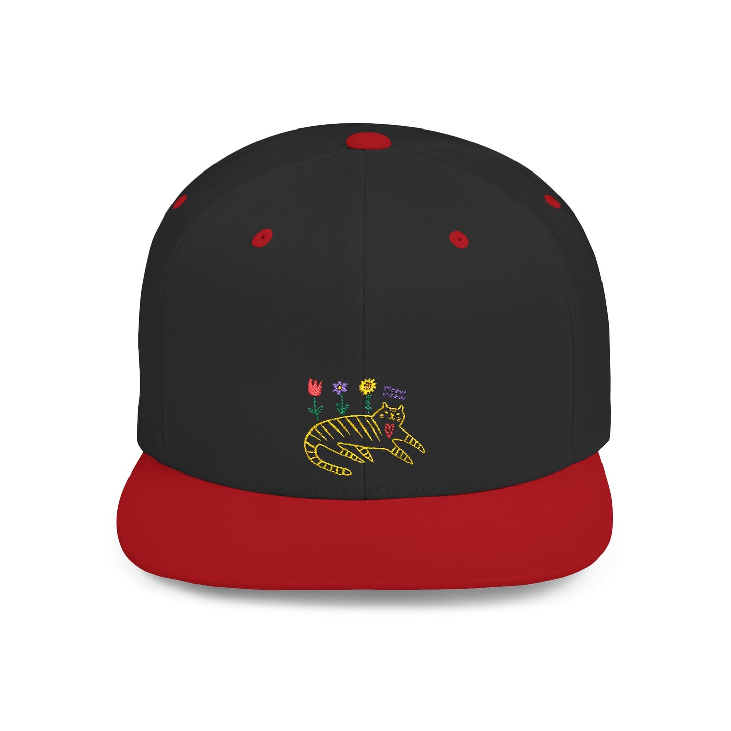 Icons Embroidered Flowers On Cat Flat Bill Snapback – Lightweight, Custom Fit, Premium Quality