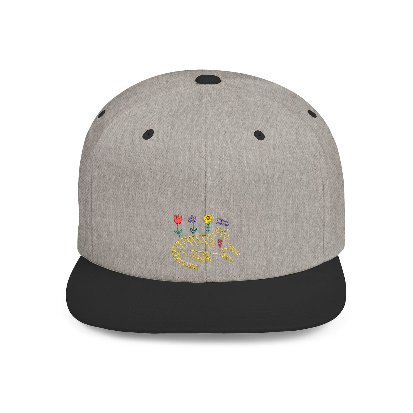 Icons Embroidered Flowers On Cat Flat Bill Snapback – Lightweight, Custom Fit, Premium Quality