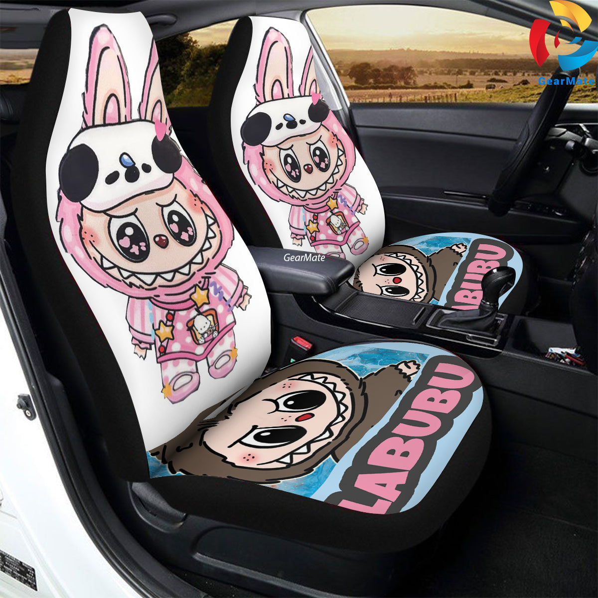 Cute Labubu Car Seat Covers – High Quality Graphic and Polar Fleece Protector Set