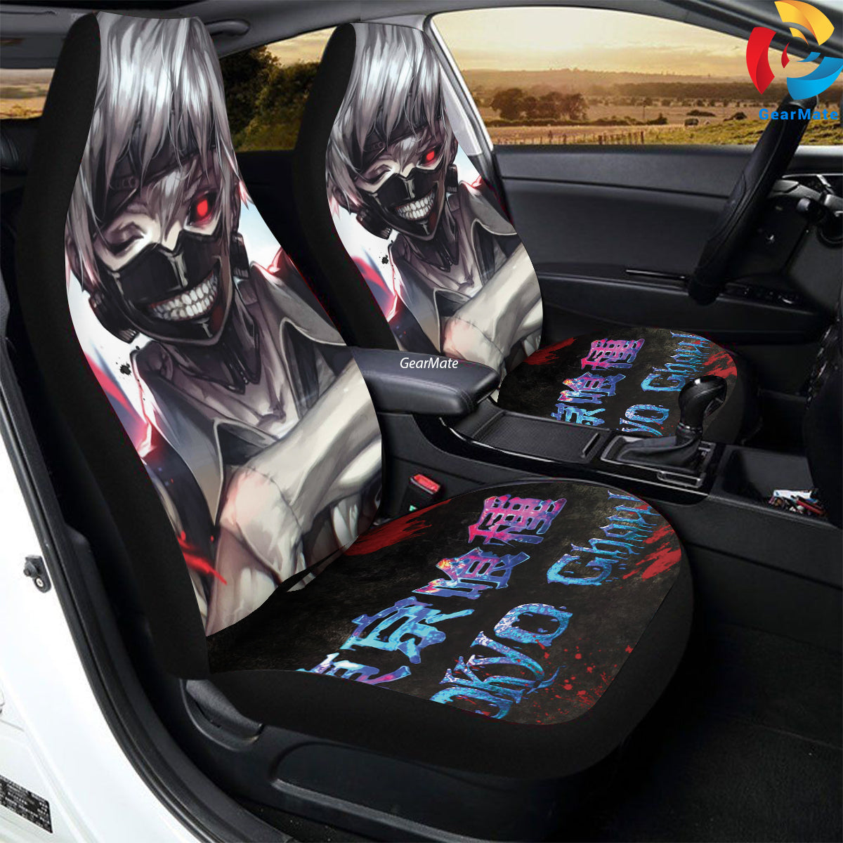 Tokyo Ghoul Face Awesome Car Seat Covers – High Quality Graphic and Polar Fleece Protector Set