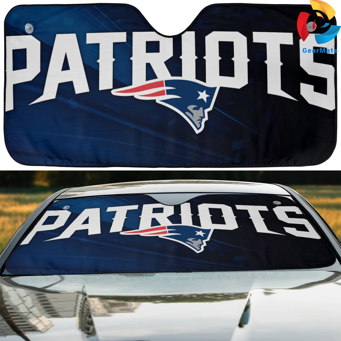 New England Patriots NFL Football Logo Car Cover Reflective Car Sunshade – Premium Heat & UV Protection, Universal Fit