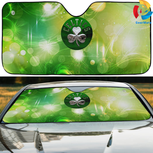 Boston Celtics Team Logo Sparkling Reflective Car Sunshade – Premium Heat & UV Protection, Universal Fit