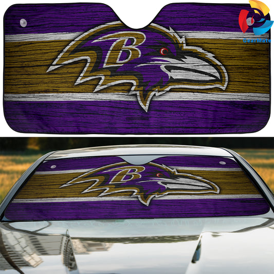 Baltimore Ravens NFL Team Wooden Texture Reflective Car Sunshade – Premium Heat & UV Protection, Universal Fit