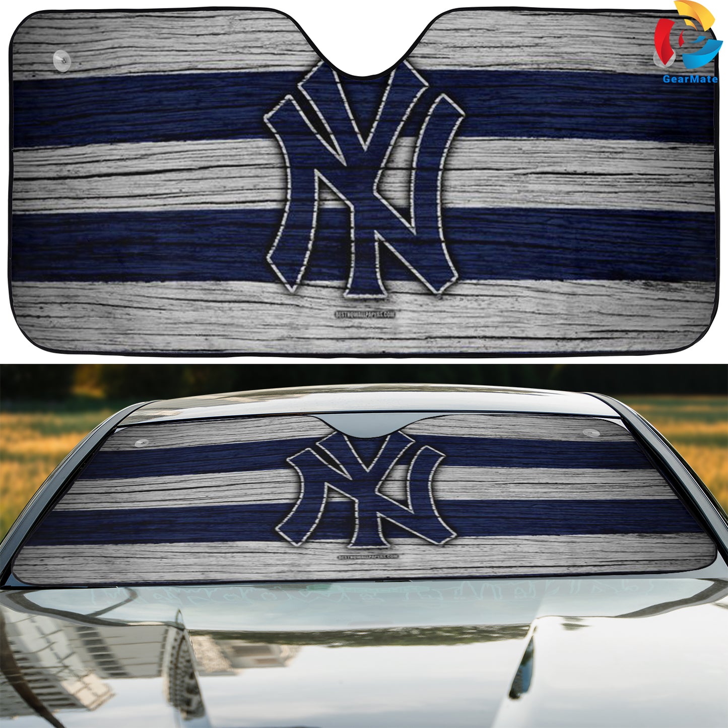 New York Yankees Wooden Texture Reflective Car Sunshade – Premium Heat & UV Protection, Universal Fit