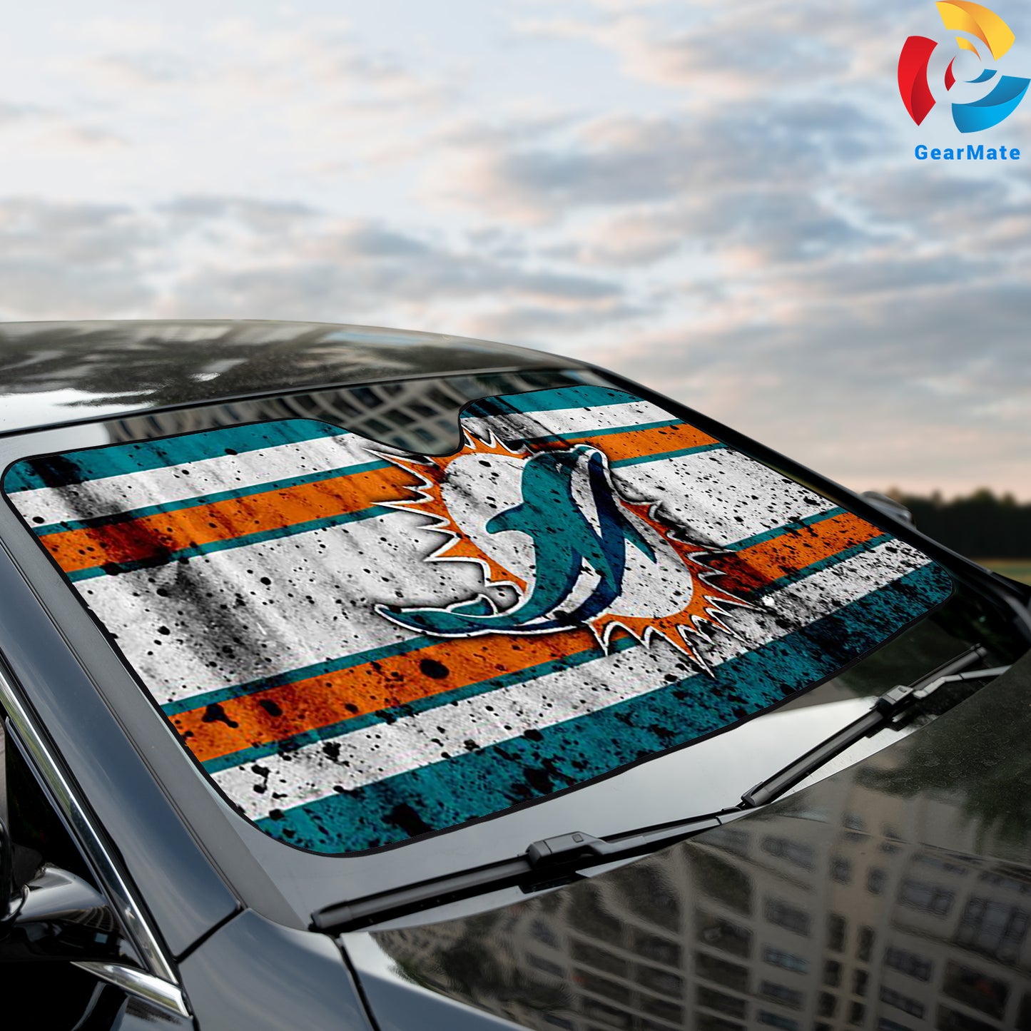 Miami Dolphins NFL Football Team Grunge Style Cover Reflective Car Sunshade – Premium Heat & UV Protection, Universal Fit