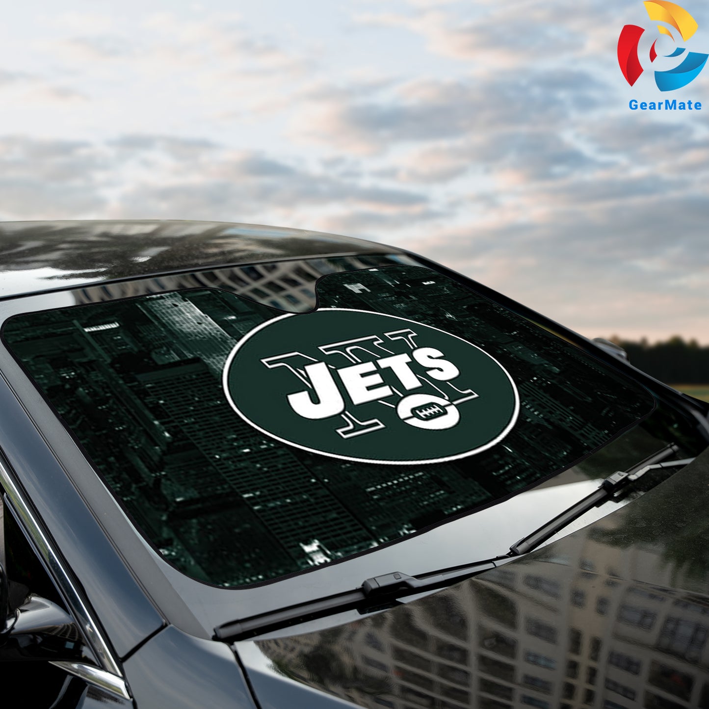 New York Jets NFL Football City Car Cover Reflective Car Sunshade – Premium Heat & UV Protection, Universal Fit