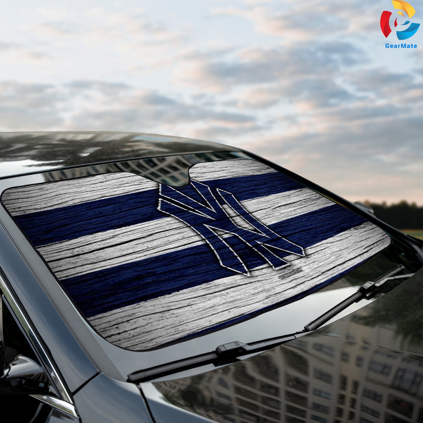 New York Yankees Wooden Texture Reflective Car Sunshade – Premium Heat & UV Protection, Universal Fit