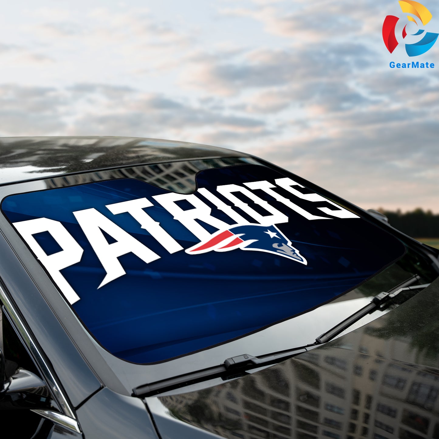 New England Patriots NFL Football Logo Car Cover Reflective Car Sunshade – Premium Heat & UV Protection, Universal Fit