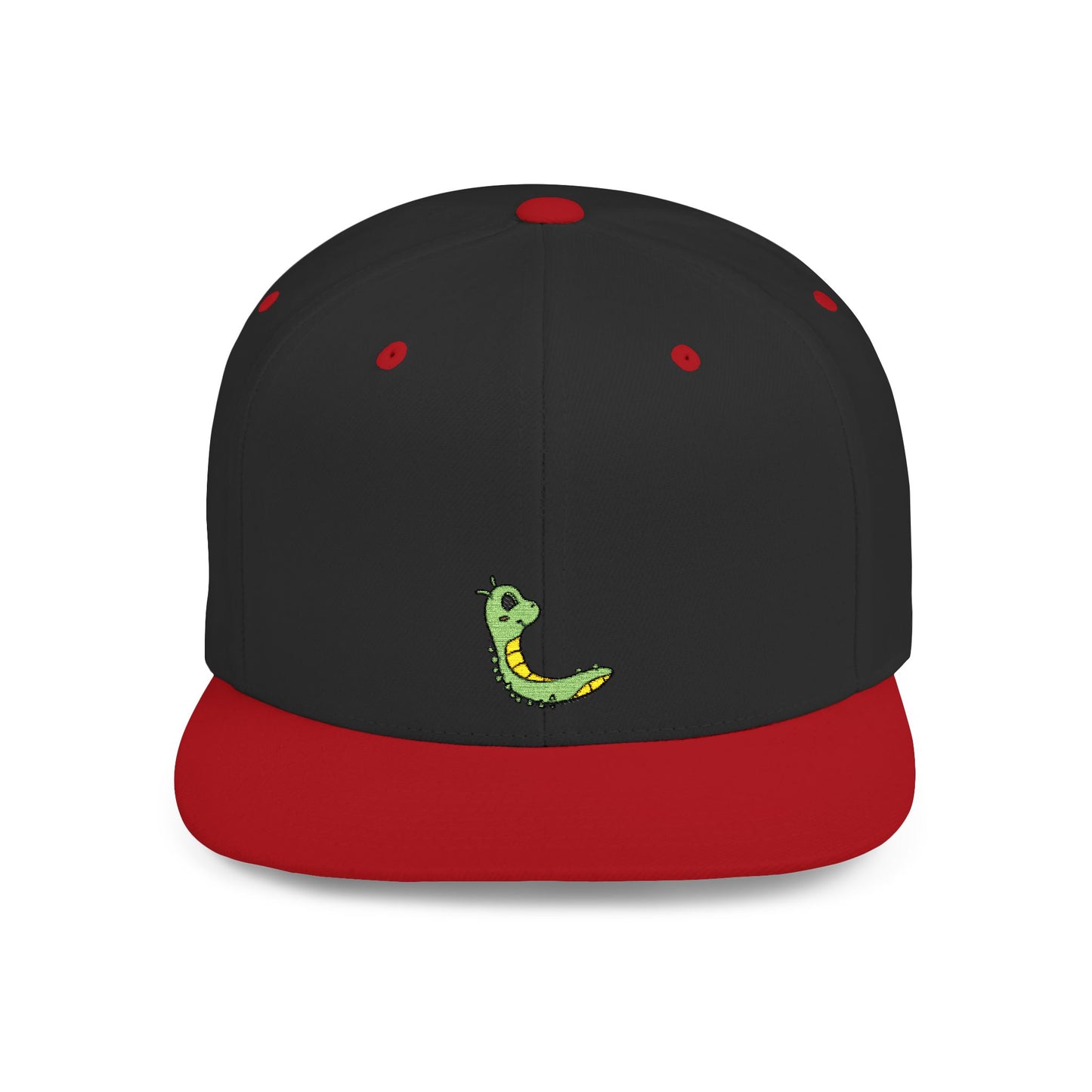 Icons Embroidered Cute Green Worm Flat Bill Snapback – Lightweight, Custom Fit, Premium Quality