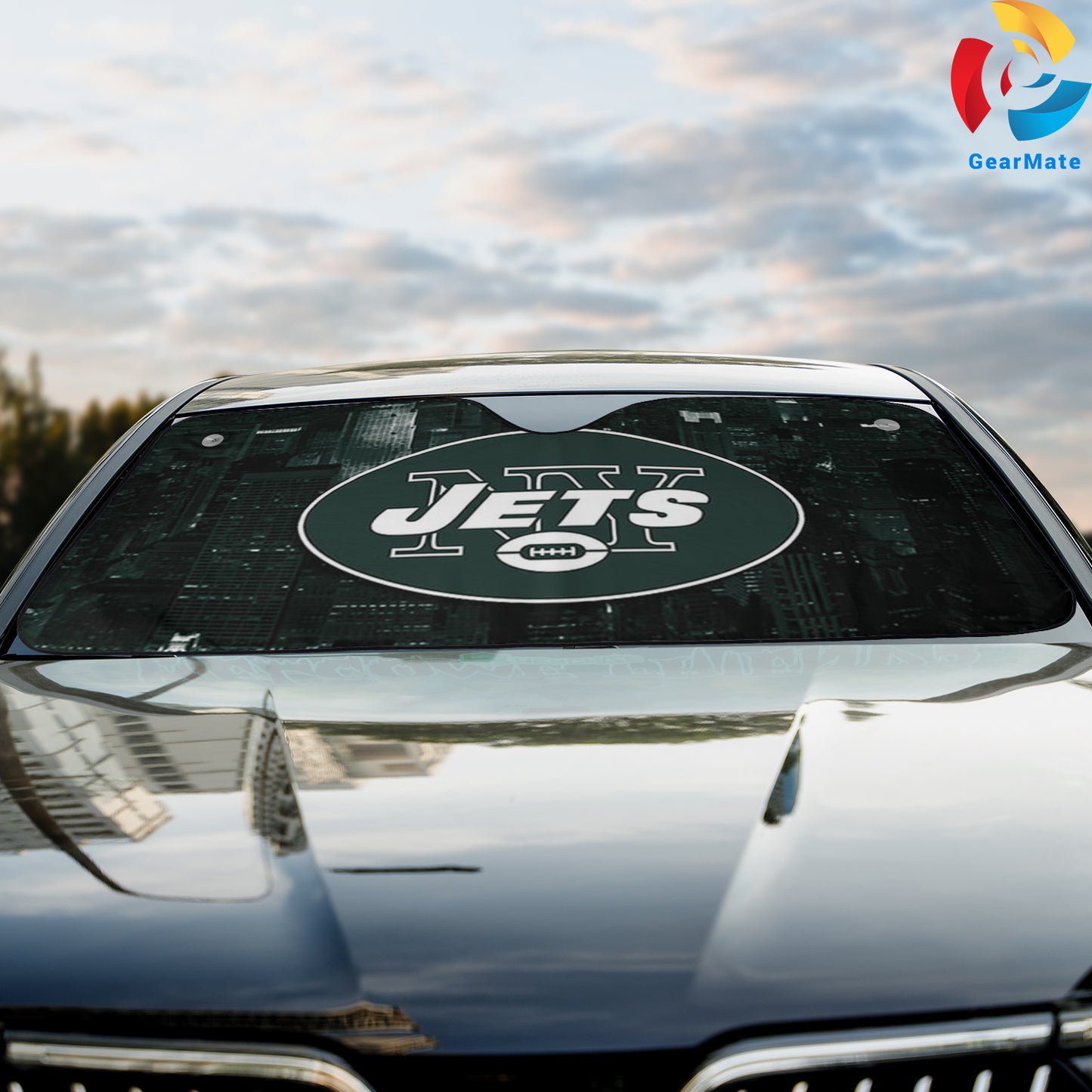 New York Jets NFL Football City Car Cover Reflective Car Sunshade – Premium Heat & UV Protection, Universal Fit