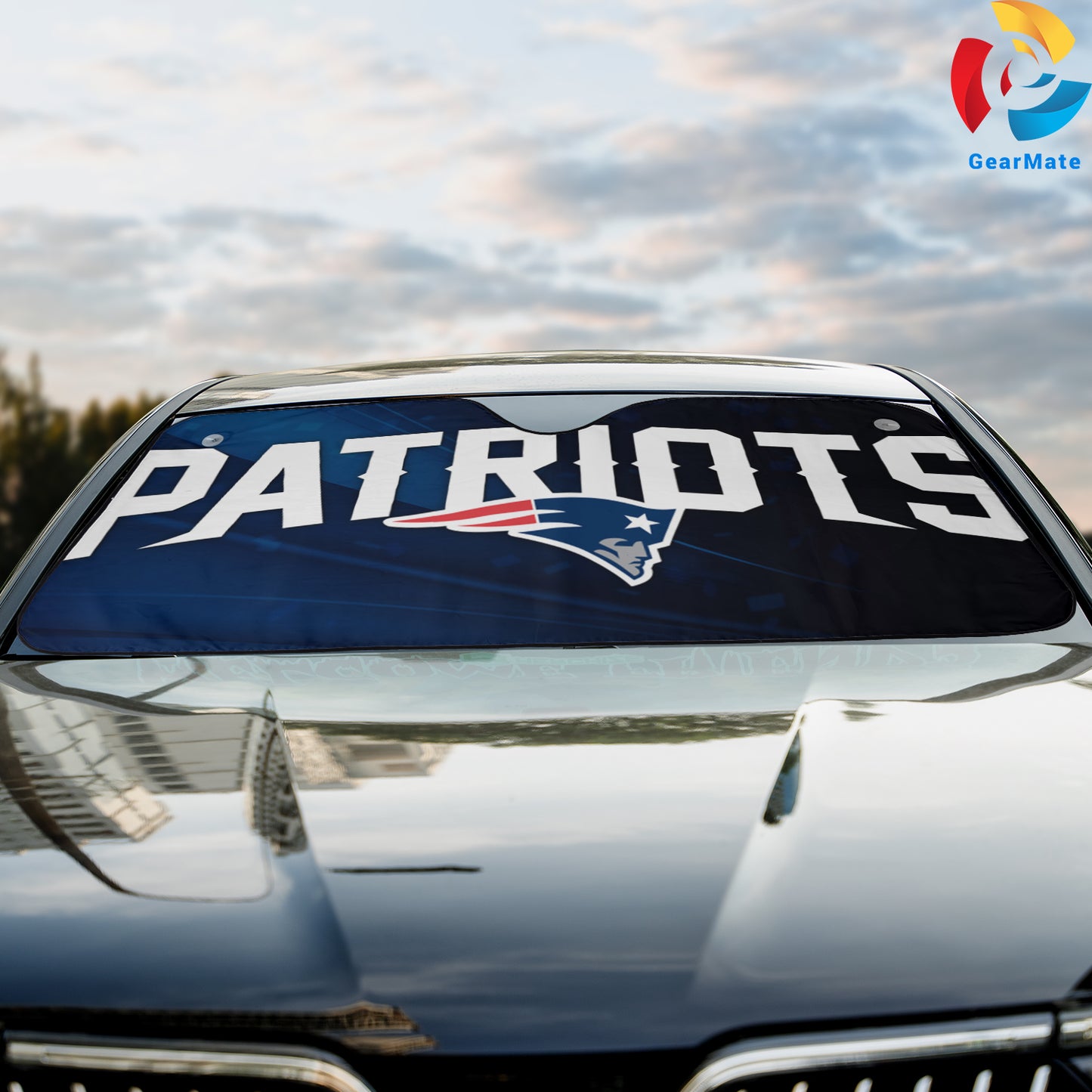 New England Patriots NFL Football Logo Car Cover Reflective Car Sunshade – Premium Heat & UV Protection, Universal Fit