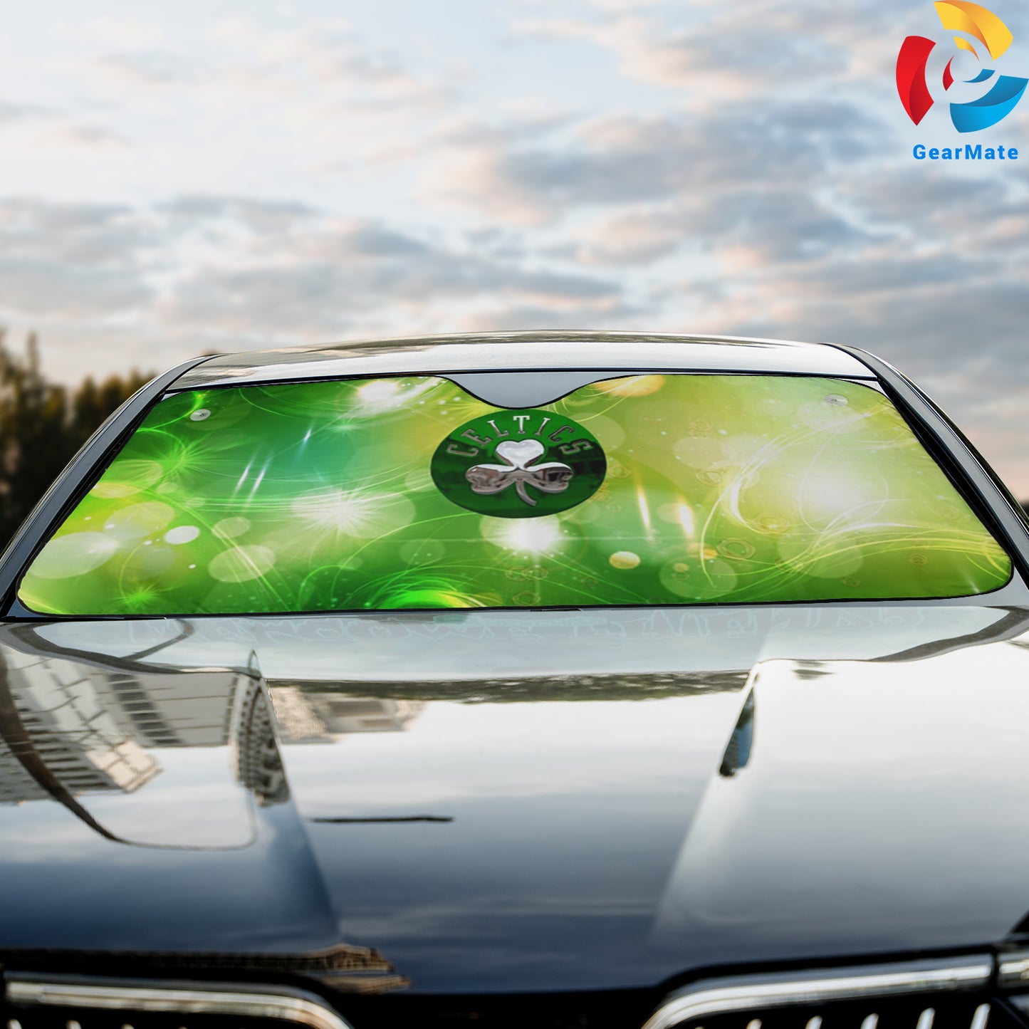 Boston Celtics Team Logo Sparkling Reflective Car Sunshade – Premium Heat & UV Protection, Universal Fit