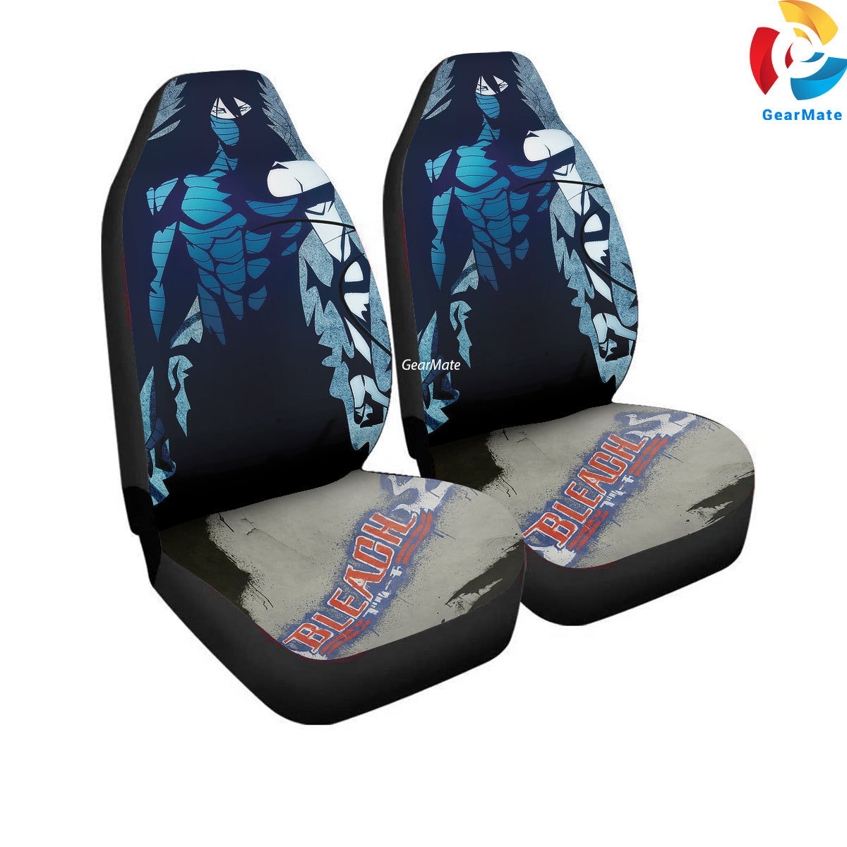 Bleach Black Blue Car Seat Covers – High Quality Graphic and Polar Fleece Protector Set