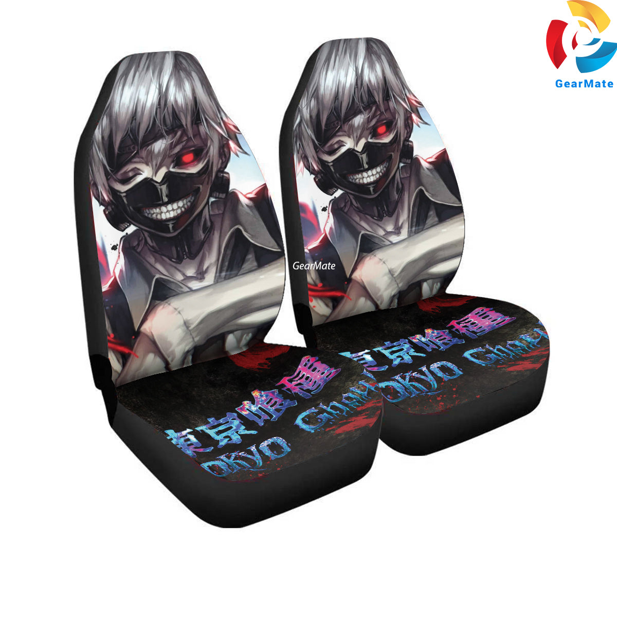 Tokyo Ghoul Face Awesome Car Seat Covers – High Quality Graphic and Polar Fleece Protector Set