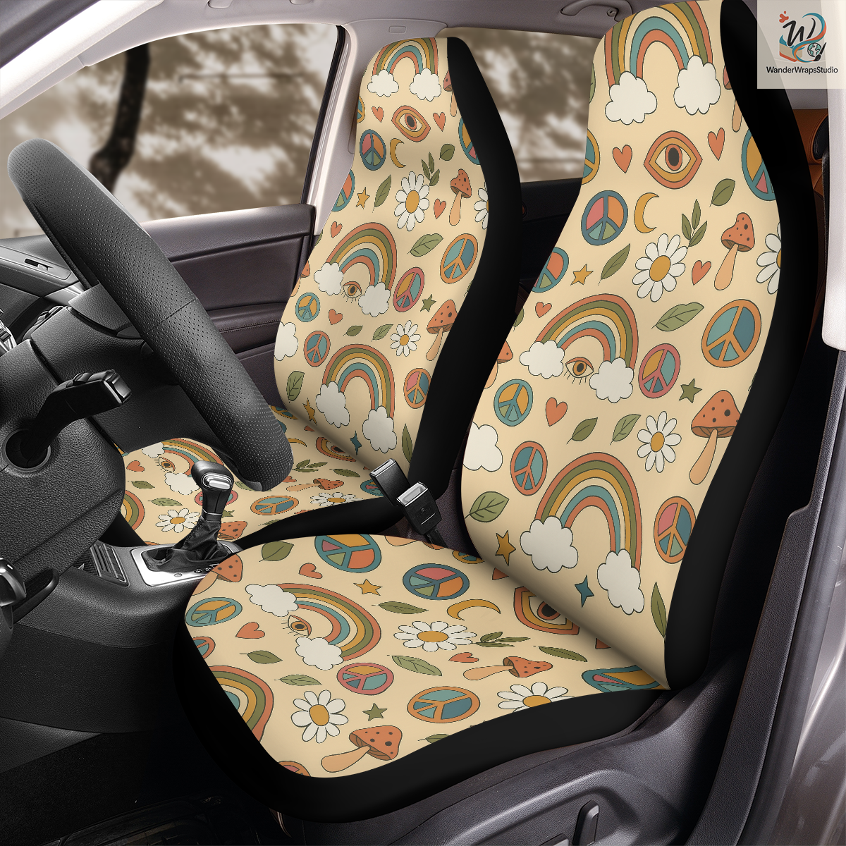 Mushroom Boho Car Seat Covers – High Quality Graphic and Polar Fleece Protector Set