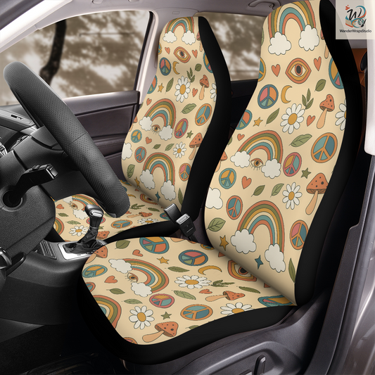 Mushroom Boho Car Seat Covers – High Quality Graphic and Polar Fleece Protector Set