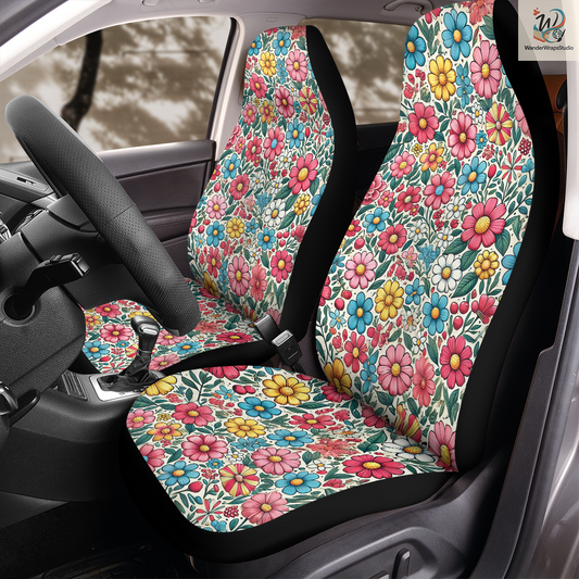 Cheerful Spring Floral Car Seat Covers – High Quality Graphic and Polar Fleece Protector Set