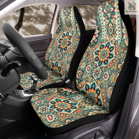 Mandala Inspired Pattern Car Seat Covers – High Quality Graphic and Polar Fleece Protector Set