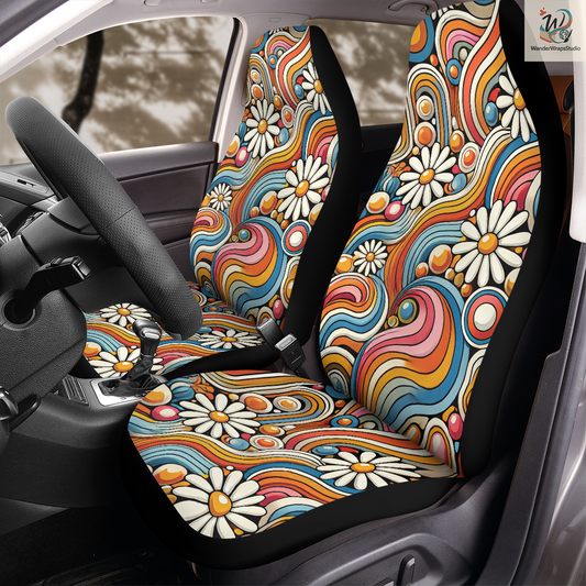 Psychedelic Pattern Car Seat Covers – High Quality Graphic and Polar Fleece Protector Set