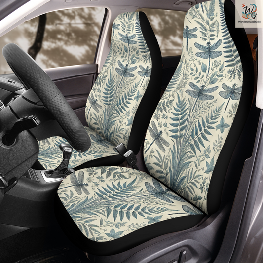 Dragonfly Fern Pattern Car Seat Covers – High Quality Graphic and Polar Fleece Protector Set